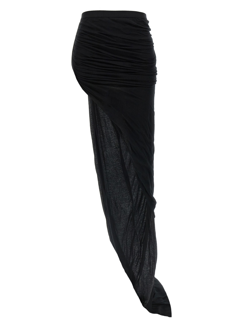Rick Owens Semi-transparent Long Skirt With Front Draping In Black