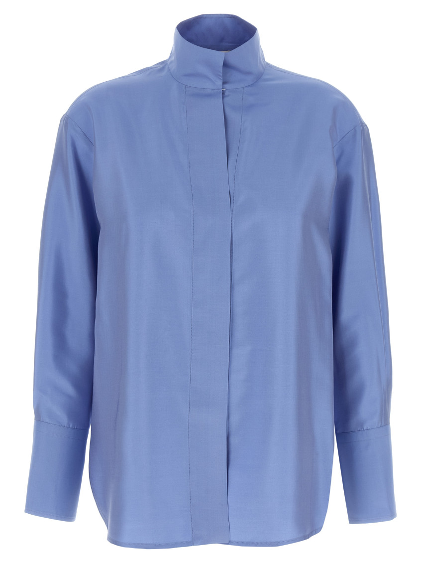 Alberto Biani Clear Blue Shirt With High Collar In Light Blue