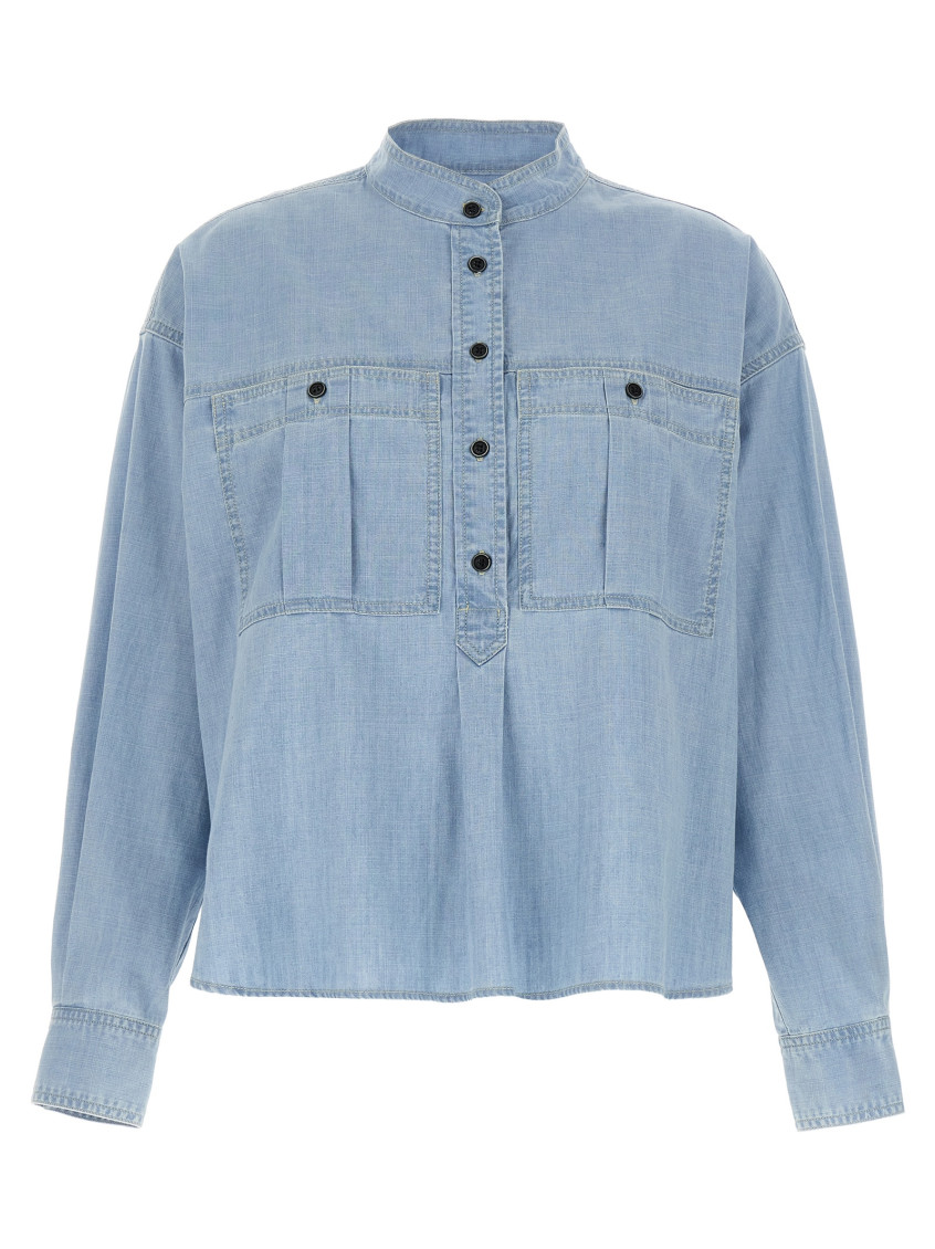 Isabel Marant Étoile Pleated Back Blouse With Chest Pockets In Light Blue