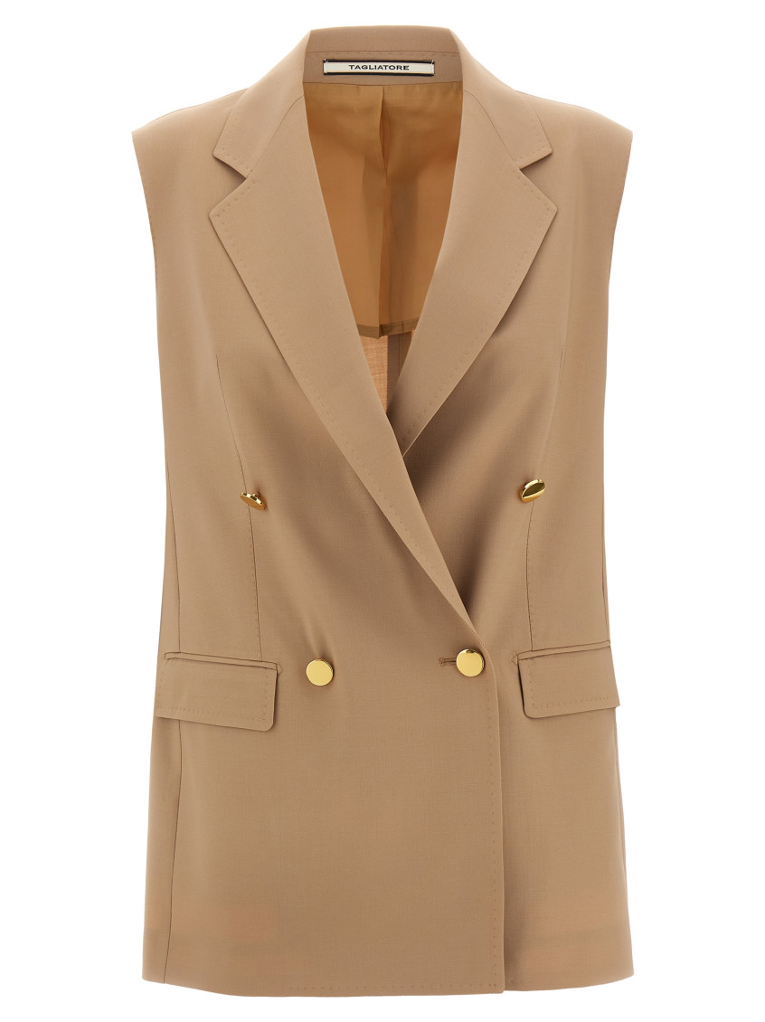 Tagliatore Bernice Double-breasted Sleeveless Blazer In Beige