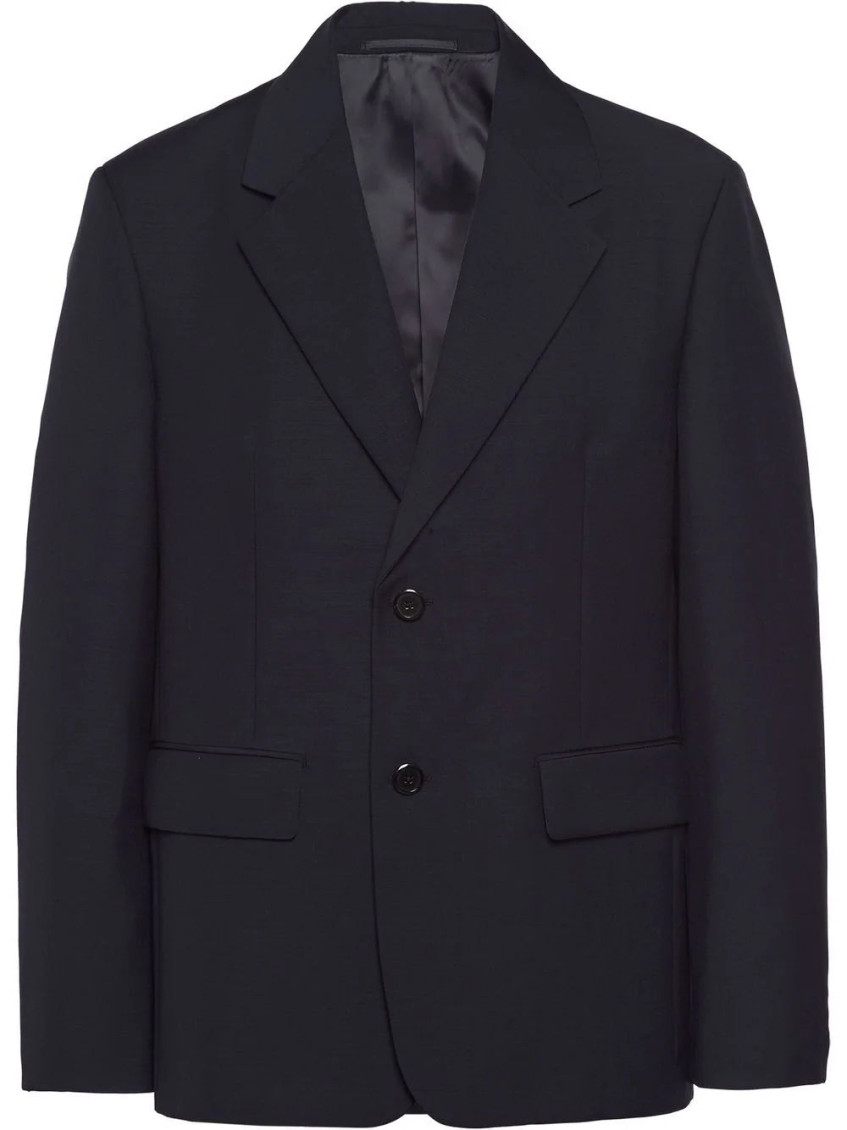 Prada Navy Single Breasted Blazer In Navy Blue