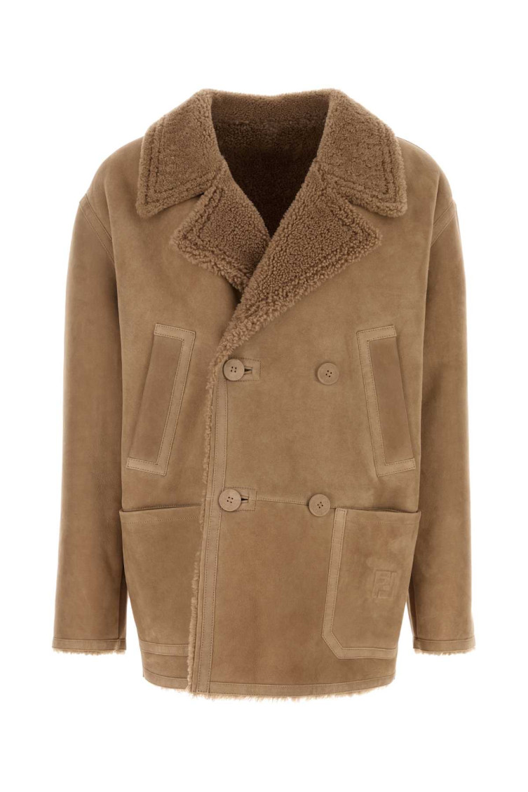 Fendi Giubbino In Montone Cammello Uomo In Light Brown