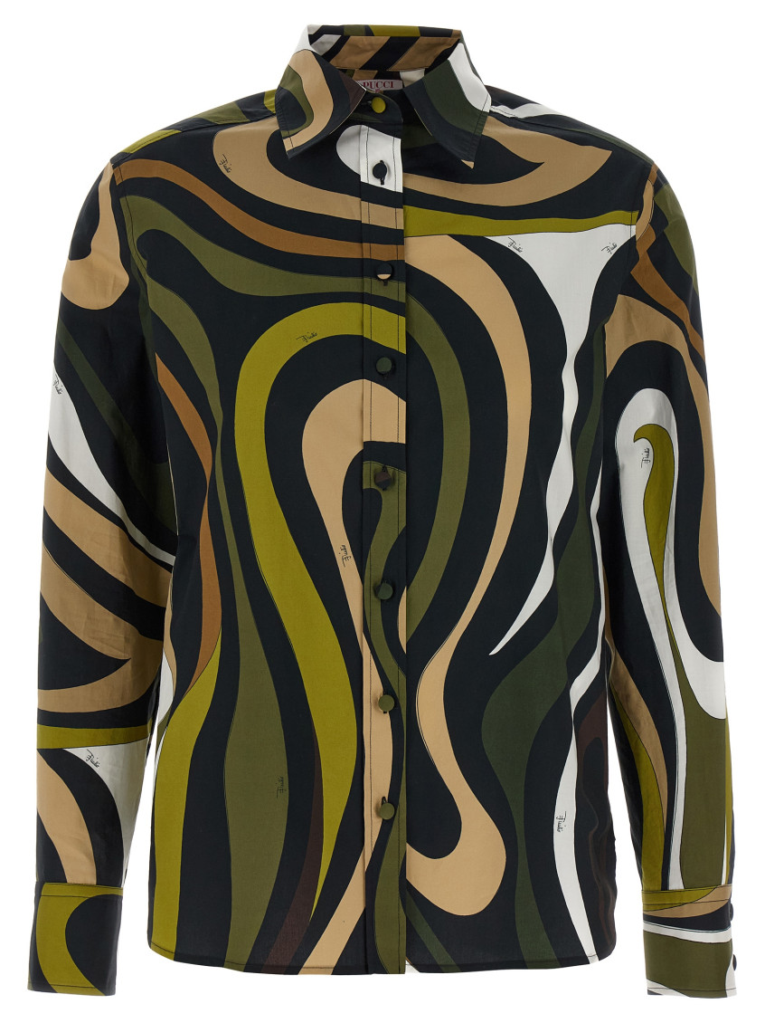 Pucci Multicolor Marble Shirt In Khaki
