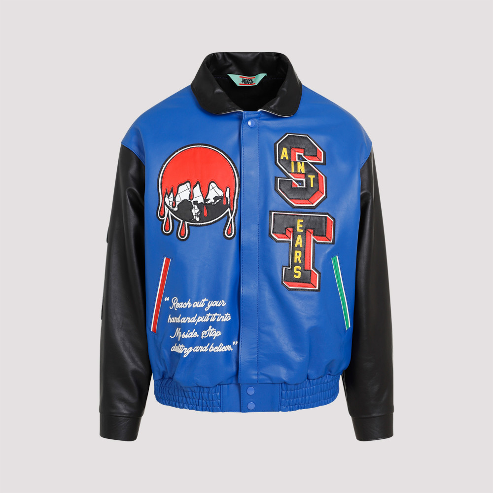 Saint Mxxxxxx X Denim Tears Leather Varsity Jacket In Multicolor