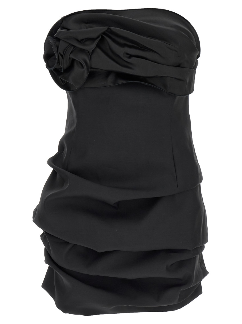 Magda Butrym Off-the-shoulder Black Mini Dress With Floral Accent In Black