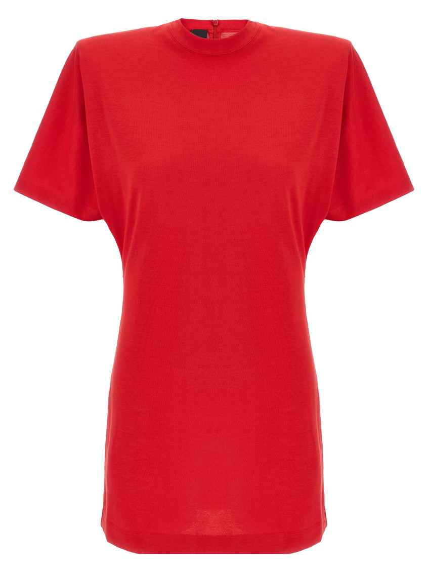 Pinko Belted Short Sleeve Dress With Round Neckline In Red