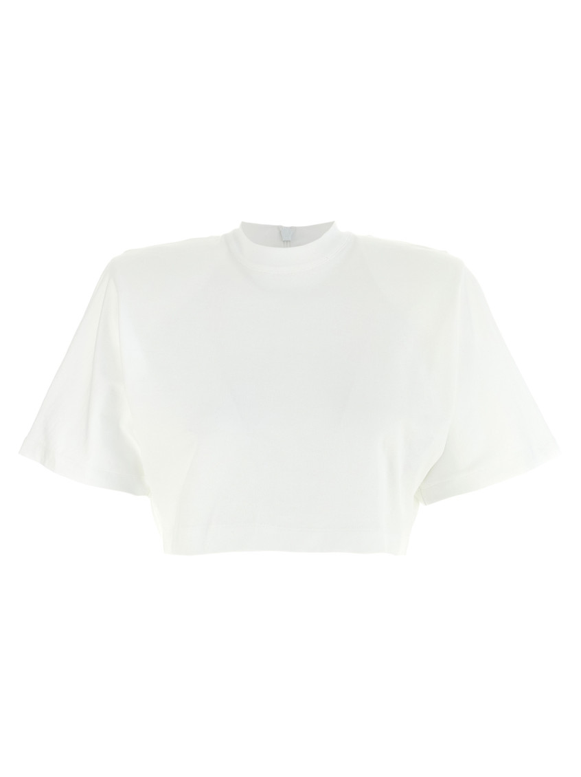 Pinko Short-sleeved Crop Top With Padded Shoulders In White