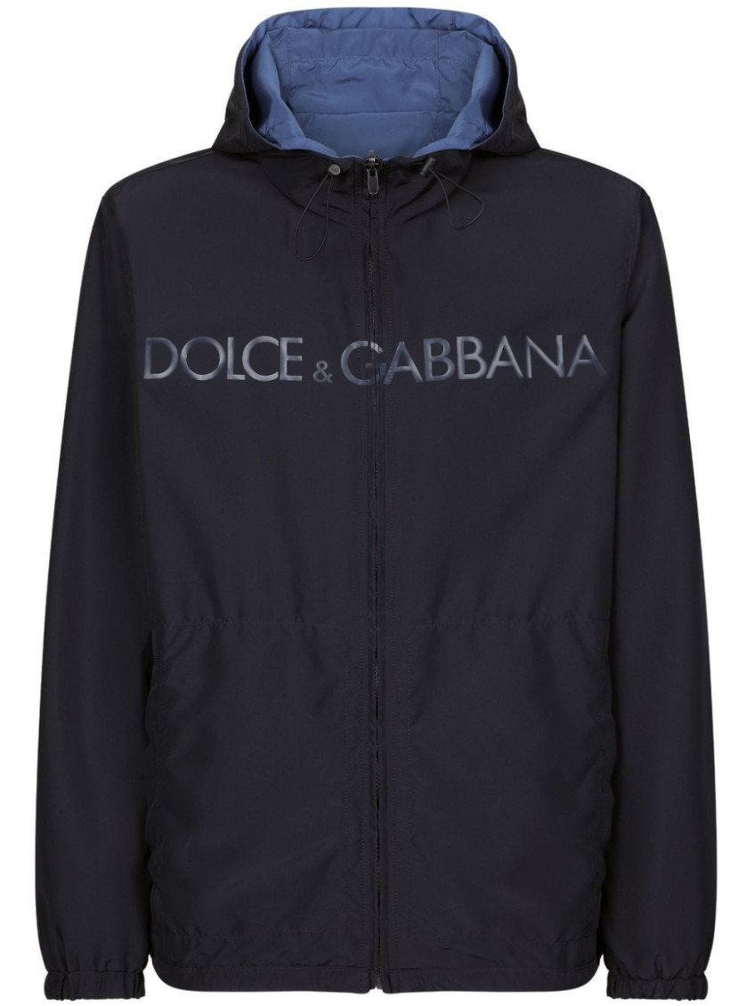 Dolce & Gabbana Reversible Jacket With Hood And Logo In Blue