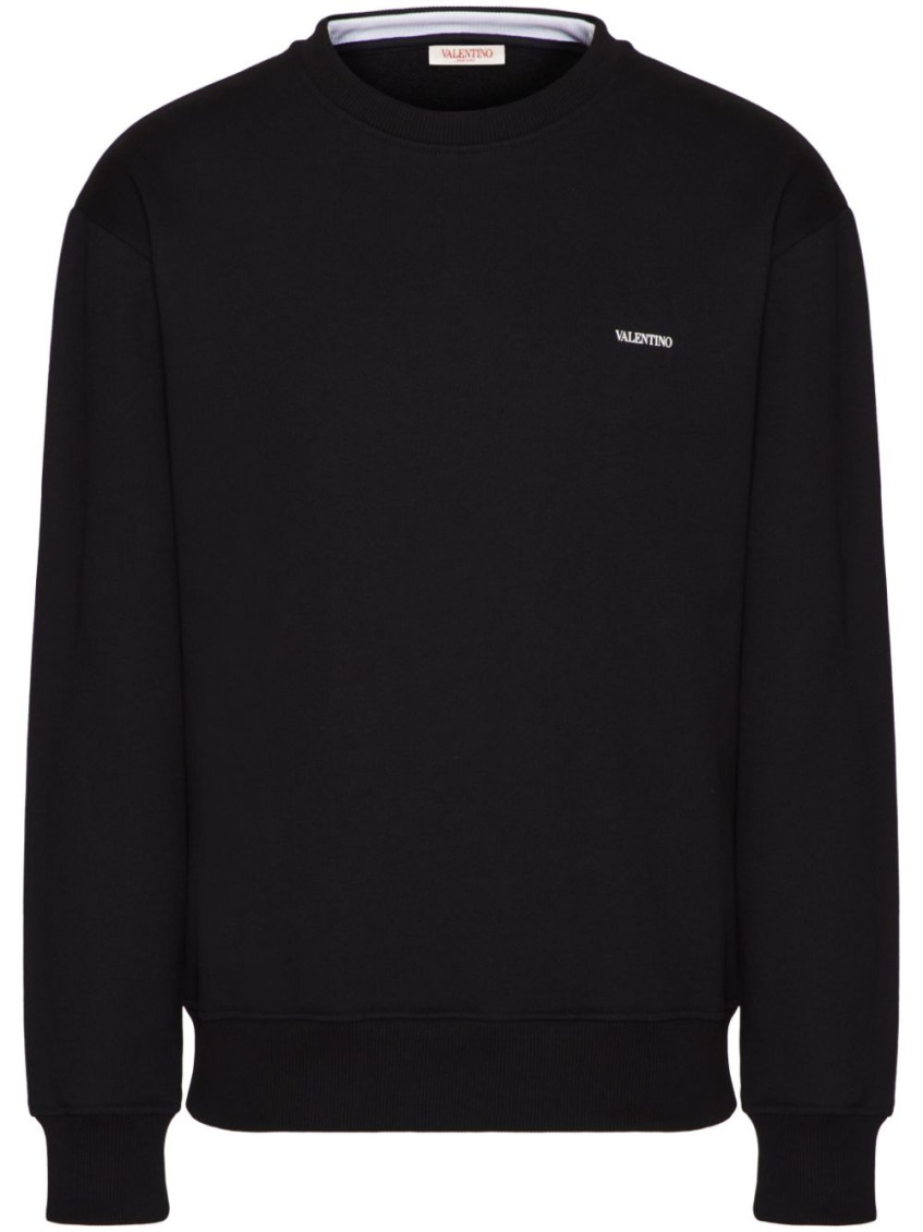 Valentino Felpa Girocollo In Cotone Con Logo Frontale In Black