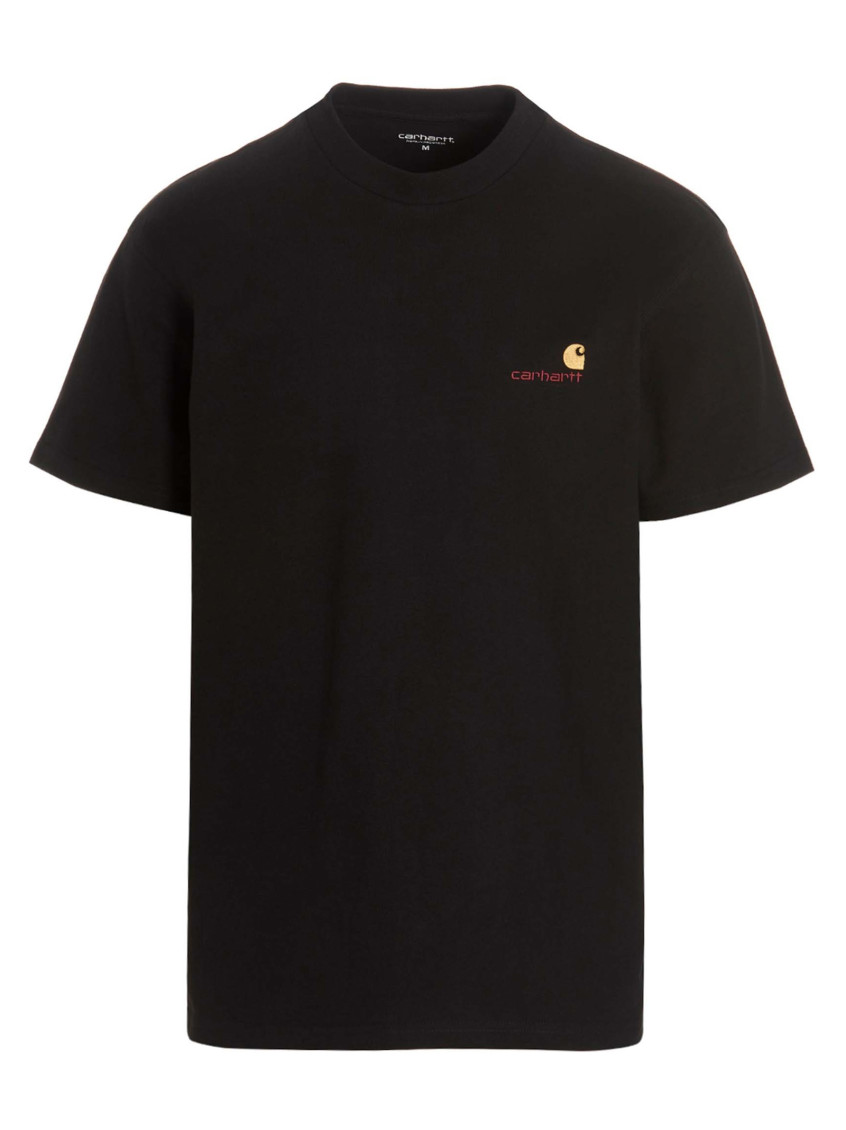Carhartt Black Cotton T-shirt With Gold Embroidered Logo In Black