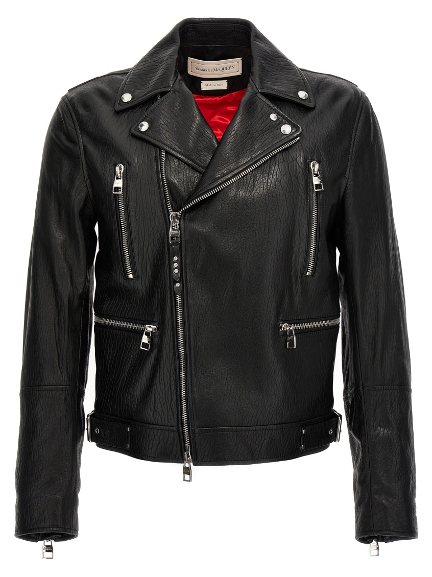 Shop Alexander Mcqueen Black Texture Leather Jacket