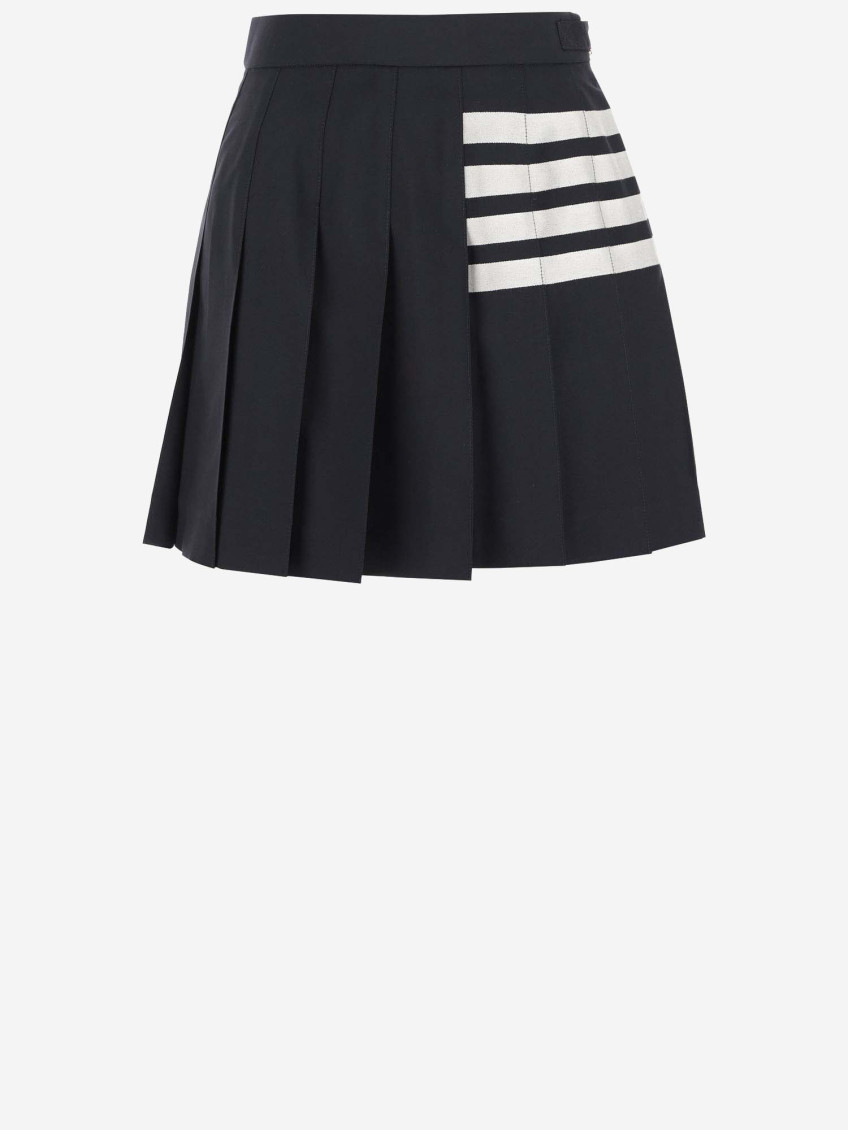 Thom Browne Back Pleated Mini Skirt With Striped Detail In Blue