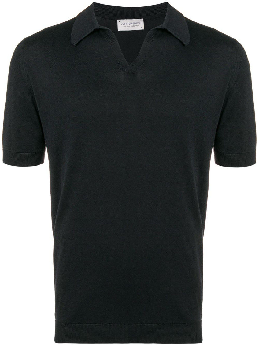 Shop John Smedley Black Cotton Polo Shirt
