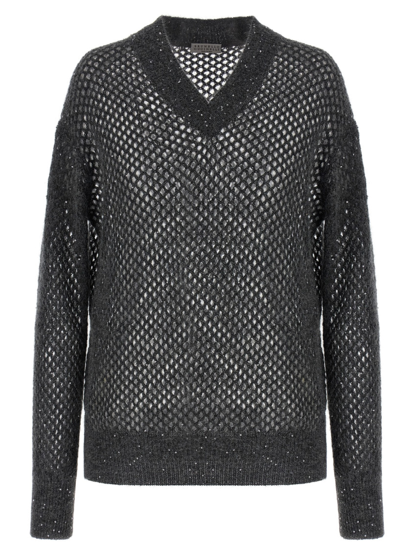 Brunello Cucinelli Rustic Dazzling Net Sweaters And Cardigans Gray