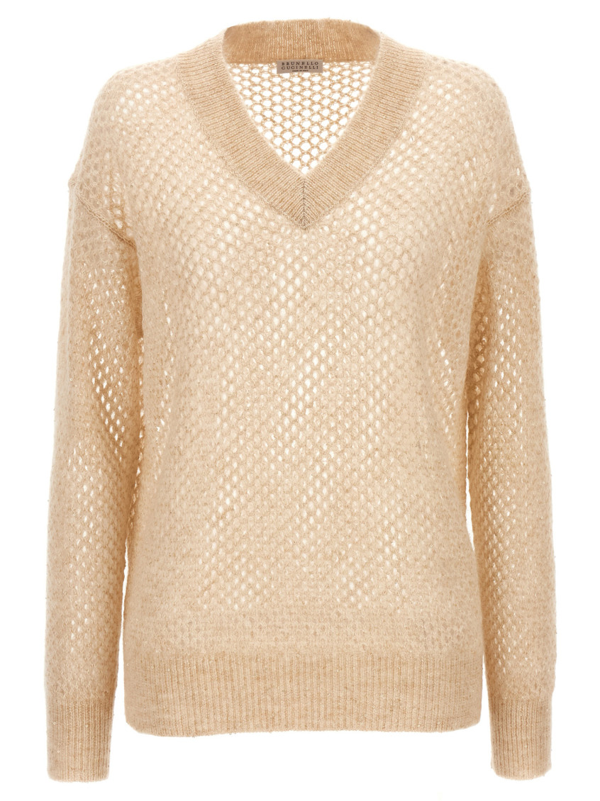 Brunello Cucinelli Rustic Dazzling Net Sweaters And Cardigans Beige
