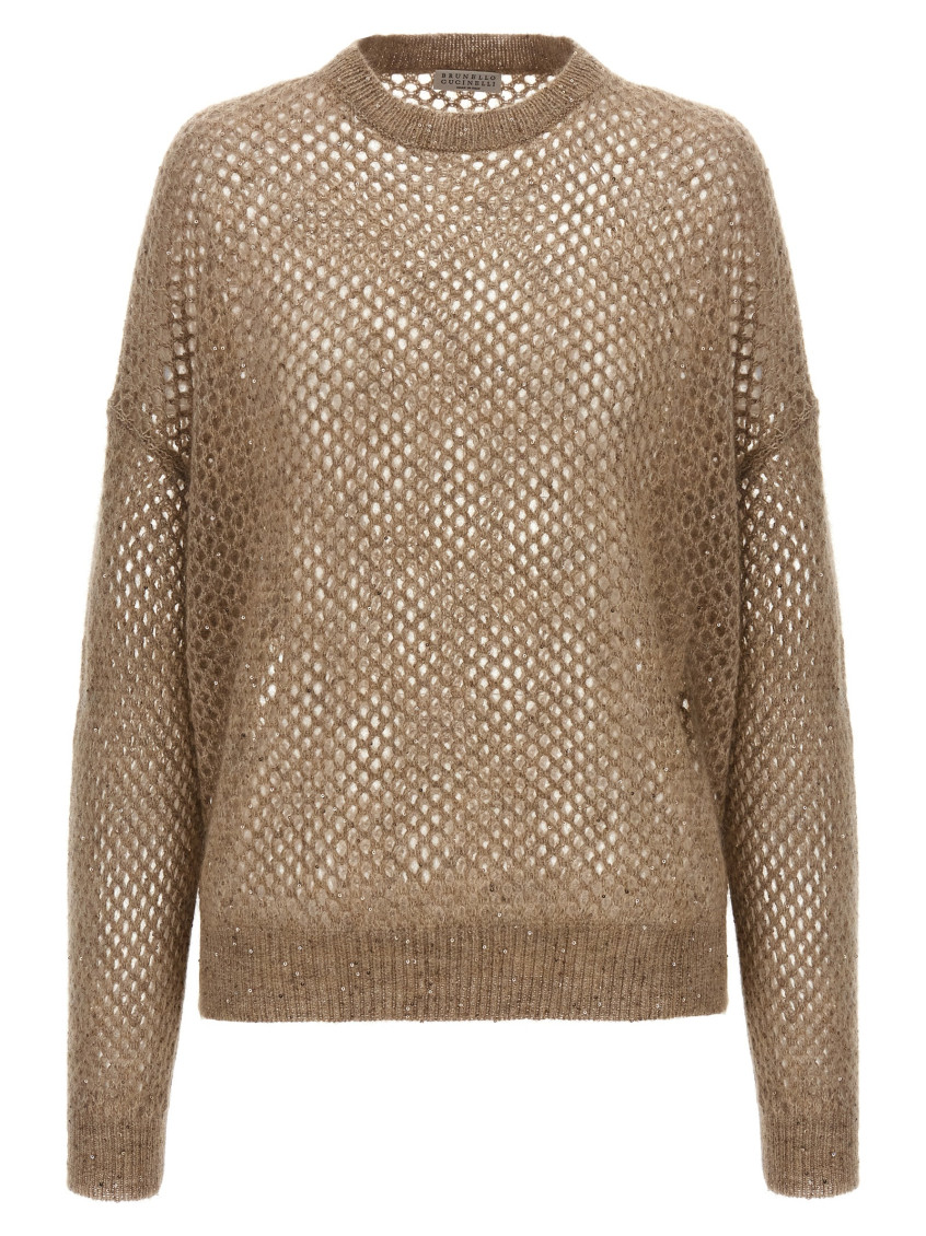 Brunello Cucinelli Rustic Dazzling Net Sweaters And Cardigans Beige