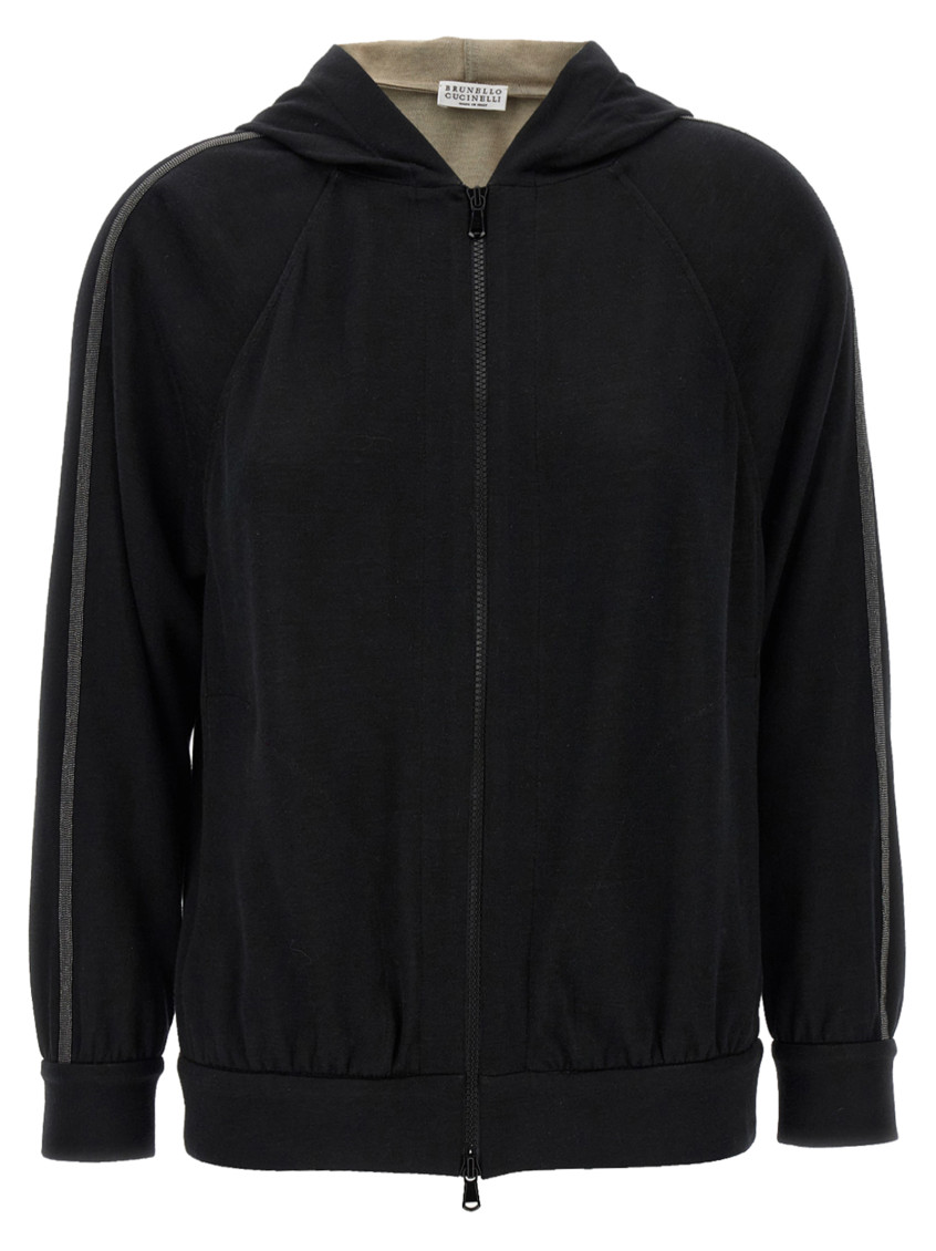 Brunello Cucinelli Shiny Trims Hoodie In Black