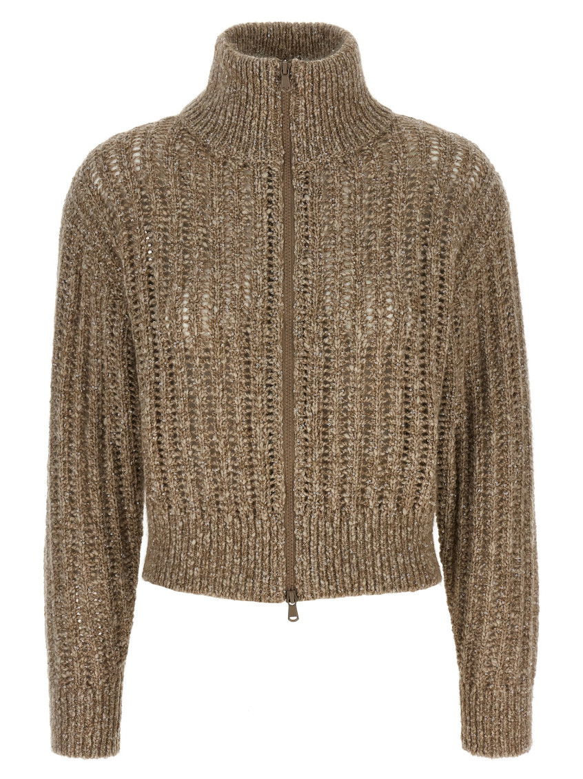 Brunello Cucinelli Rustic Dazzling Net Sweaters And Cardigans Beige