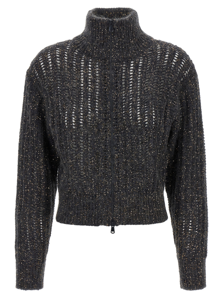 Brunello Cucinelli Rustic Dazzling Net Sweaters And Cardigans Gray