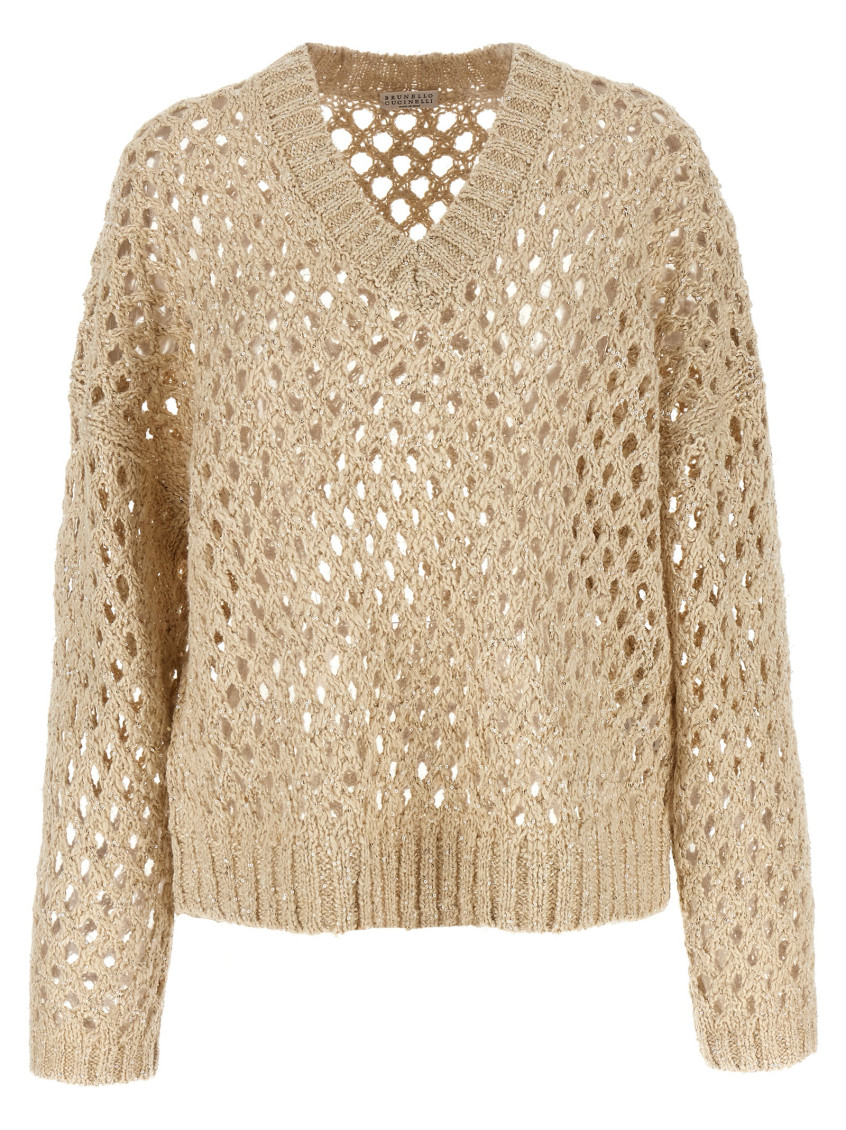 Brunello Cucinelli Rustic Dazzling Net Sweaters And Cardigans Beige
