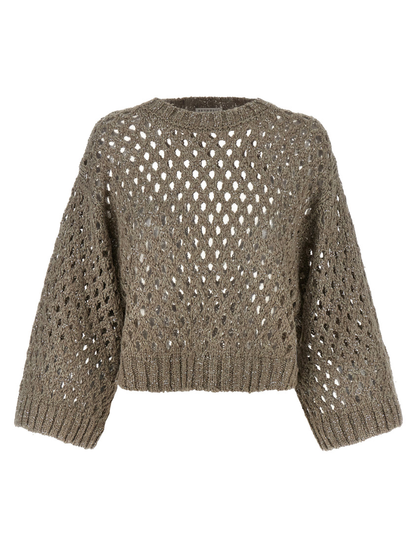 Brunello Cucinelli Rustic Dazzling Net Sweaters And Cardigans Gray In Brown