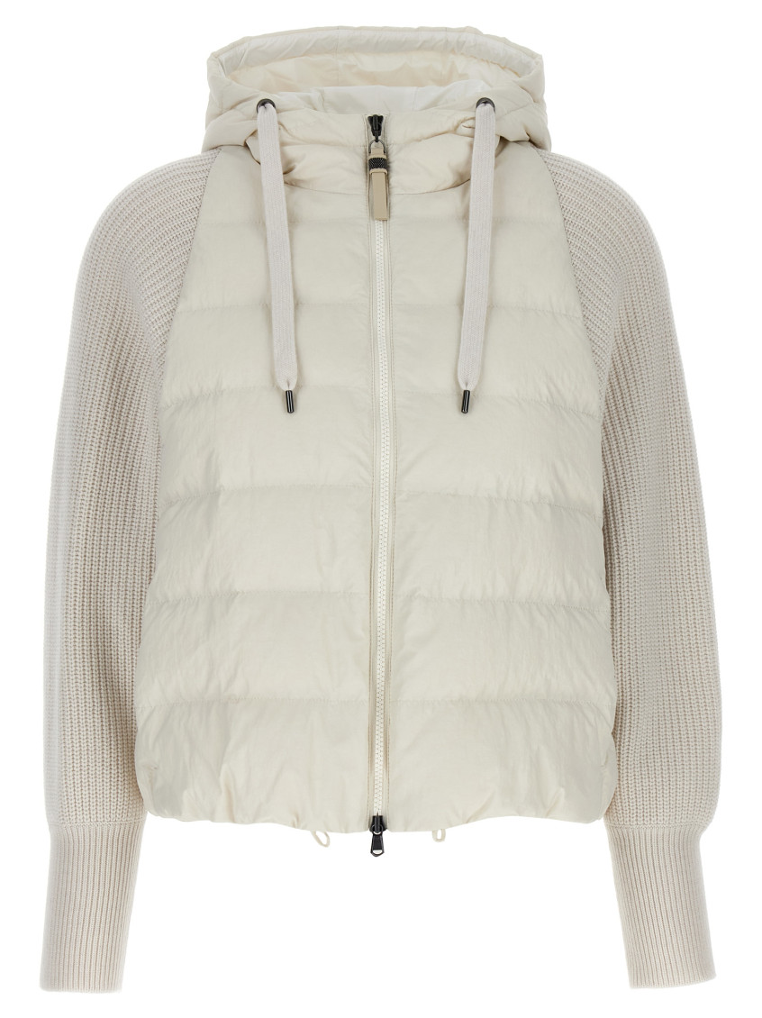 Brunello Cucinelli Two-material Puffer Jacket Casual Jackets And Parka White