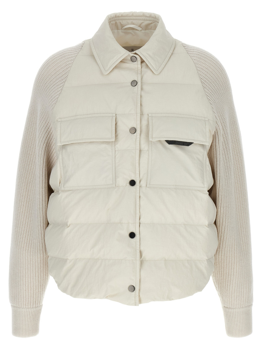 Brunello Cucinelli Two-material Down Jacket With Shiny Flap Detail