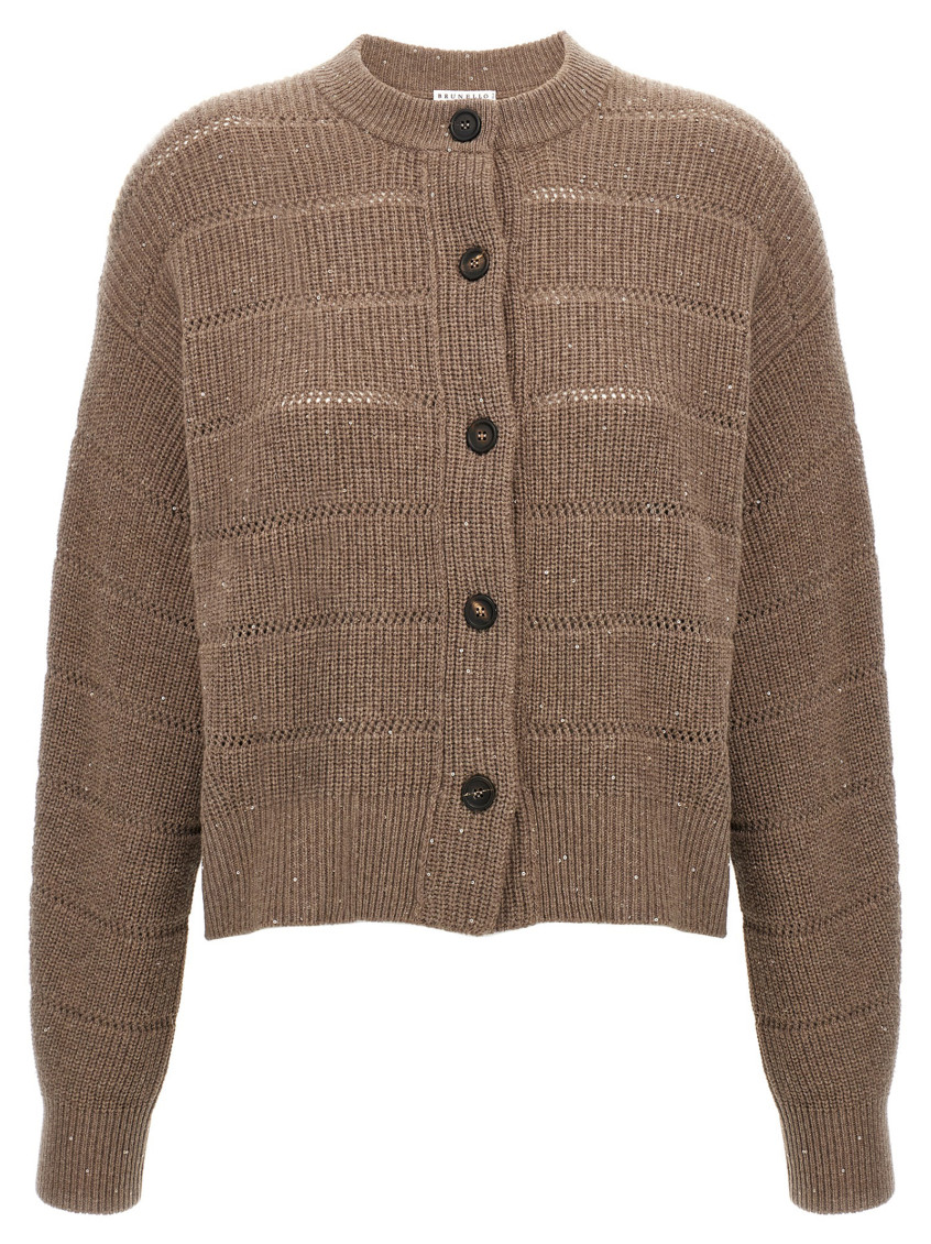 Shop Brunello Cucinelli Brown Rustic Dazzling Net Cardigan