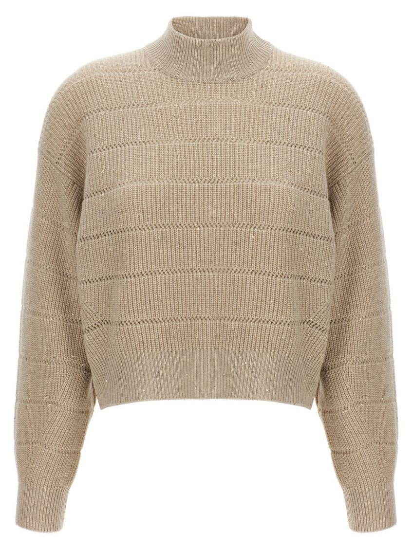 Brunello Cucinelli Rustic Dazzling Net Sweaters And Cardigans Beige