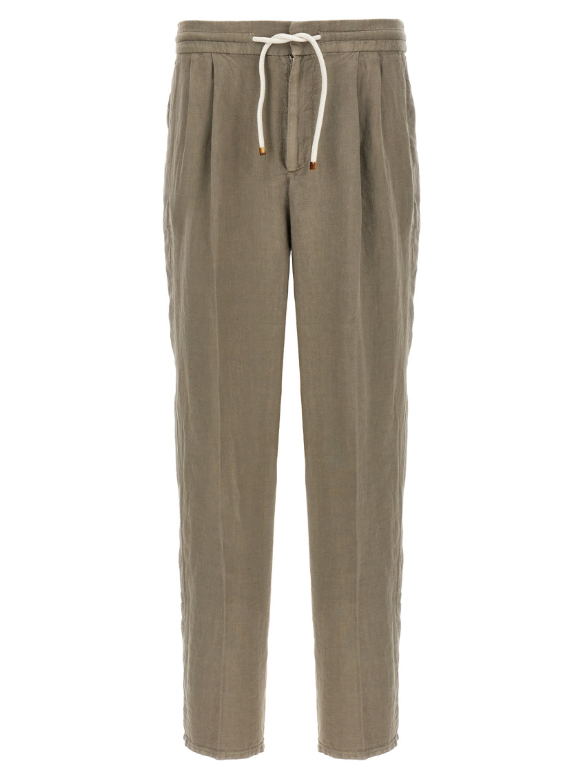 Brunello Cucinelli Garment-dyed Linen Trousers With Adjustable Waist