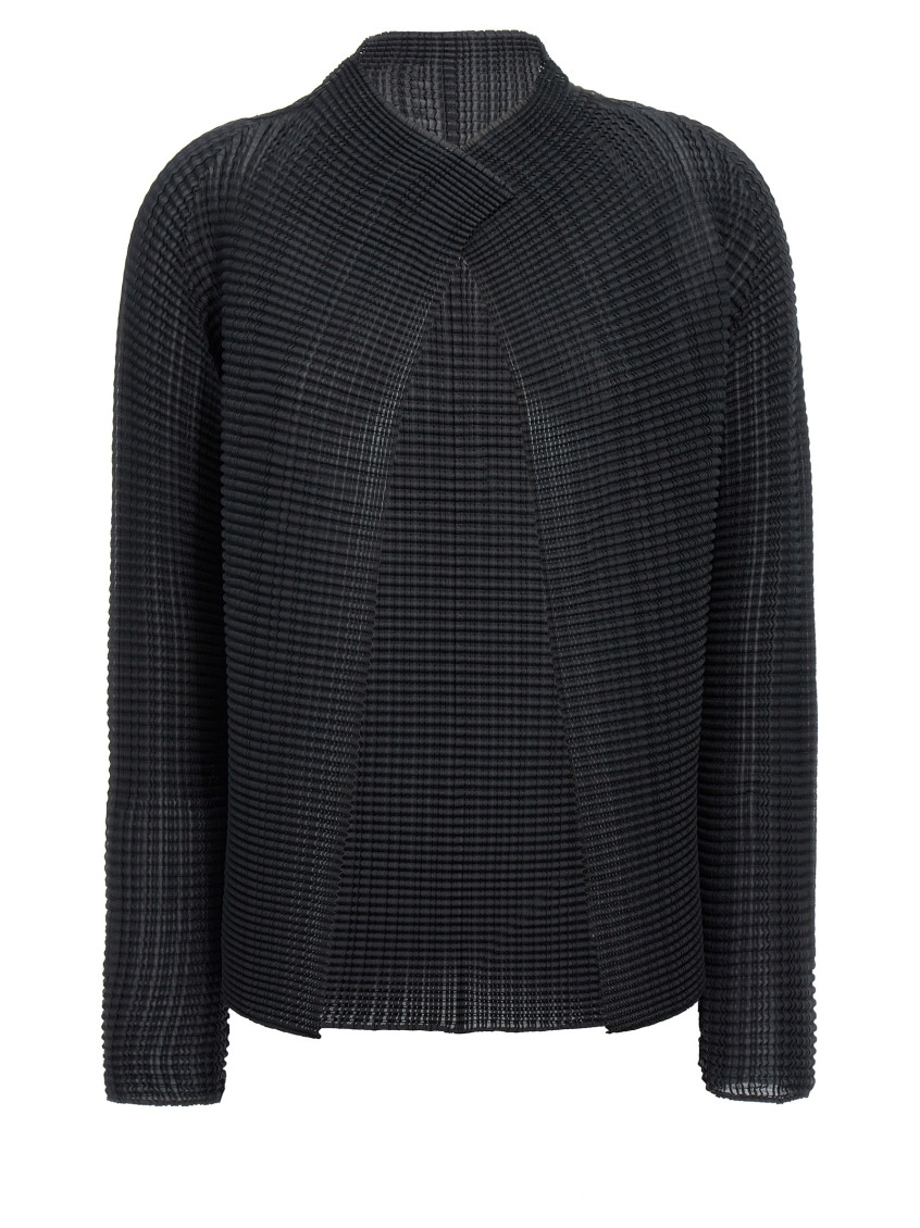 Shop Issey Miyake Black Wooly Pleats Cardigan