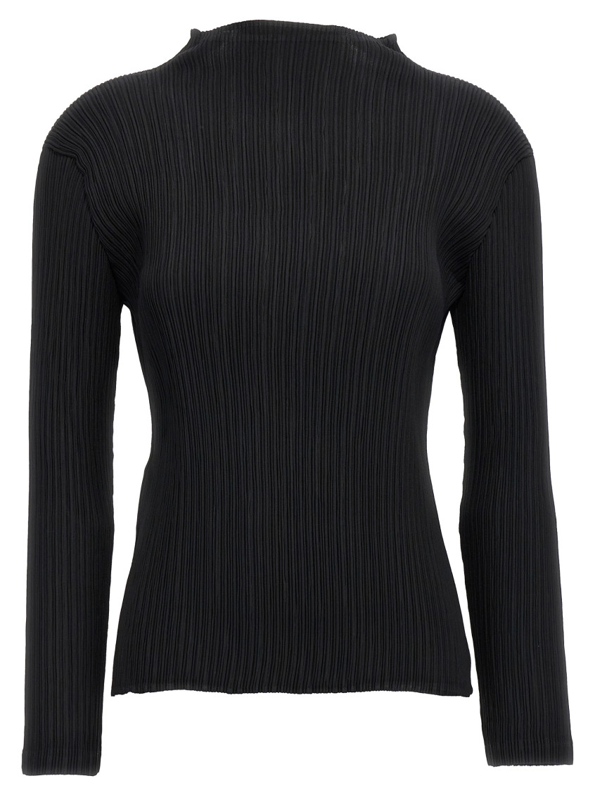 Issey Miyake Black Hatching Pleats Top