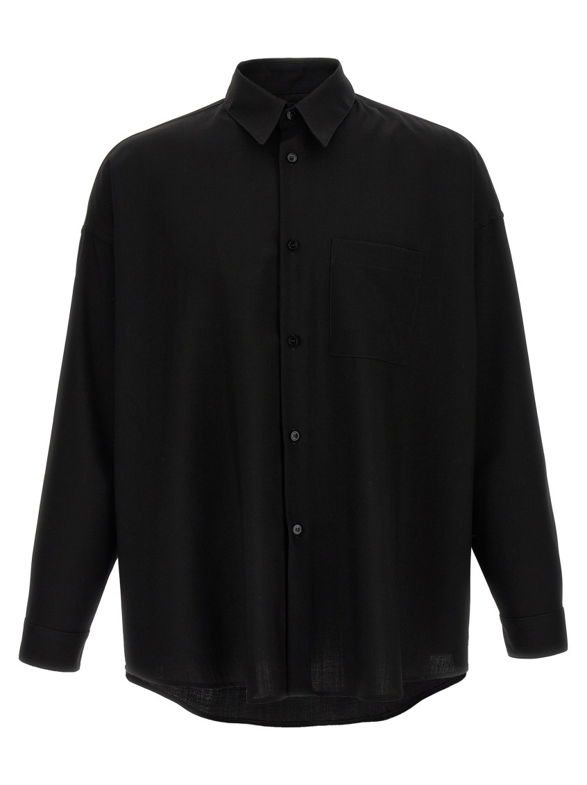 Marni Cool Wool Shirt With Contrast Stitching Shirt And Blouse Black In Black