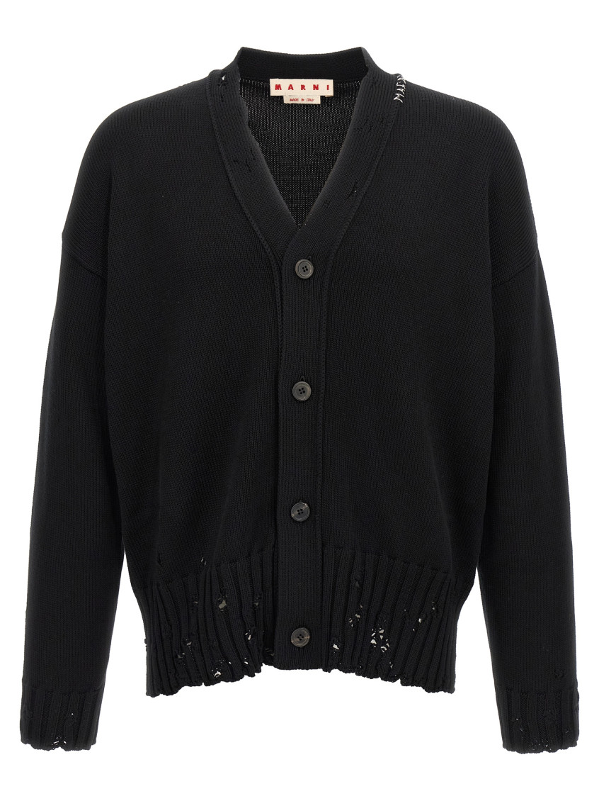 Marni Logo Embroidery Cardigan Sweaters And Cardigans Black In Black