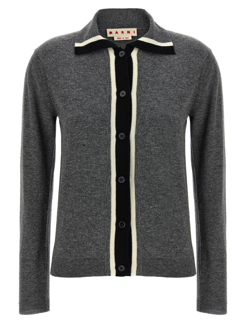 Marni Virgin Wool Cardigan With Contrasting Collar In Gray