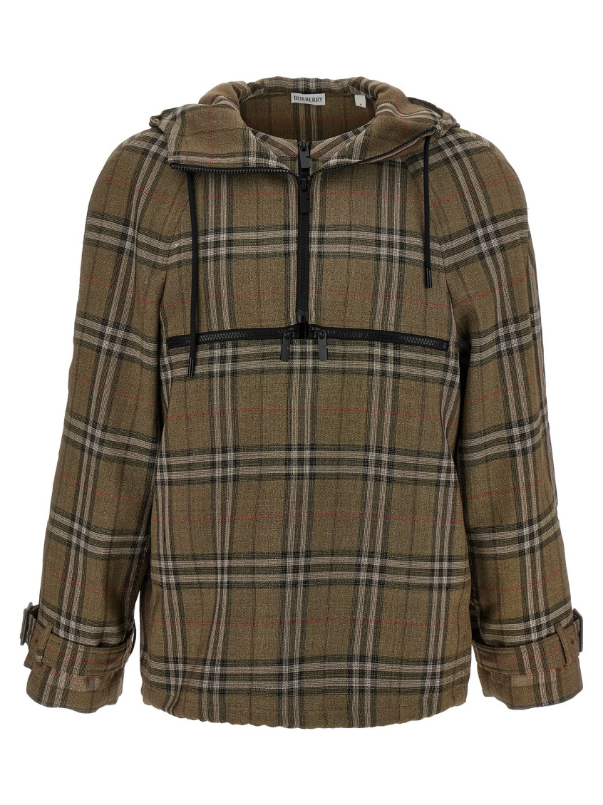 Burberry Half-zip Jacket With Check Pattern In Silk Blend Men