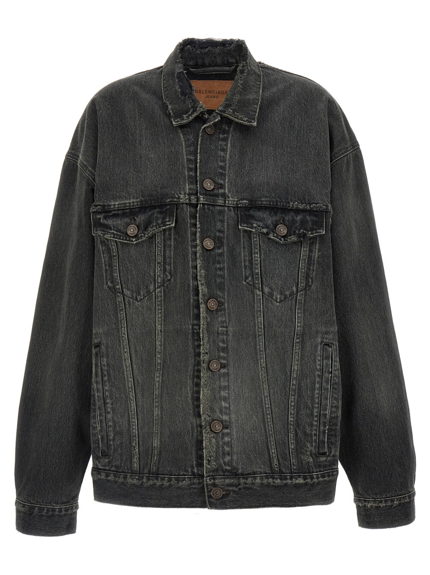 Balenciaga Denim Jacket With Used Effect Casual Jackets And Parka Gray In Black