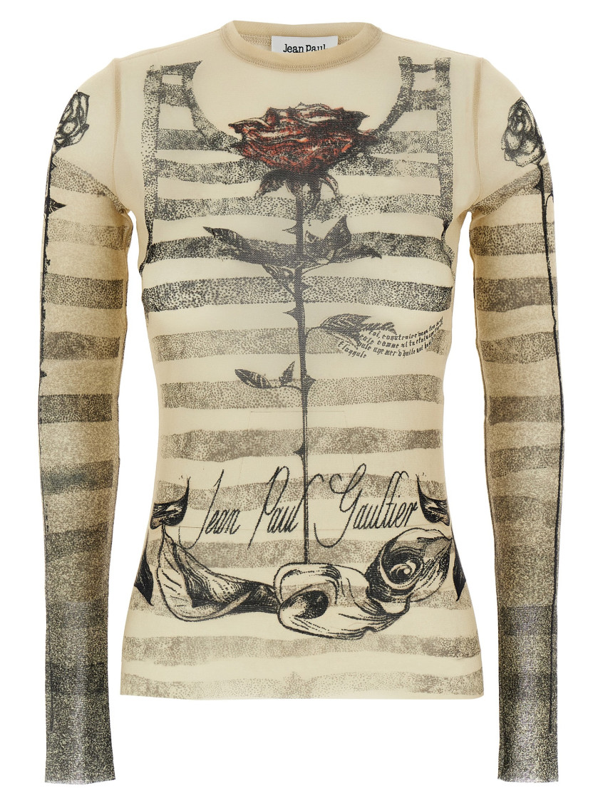 Jean Paul Gaultier Tattoo Mariniere Mesh Long-sleeve Top