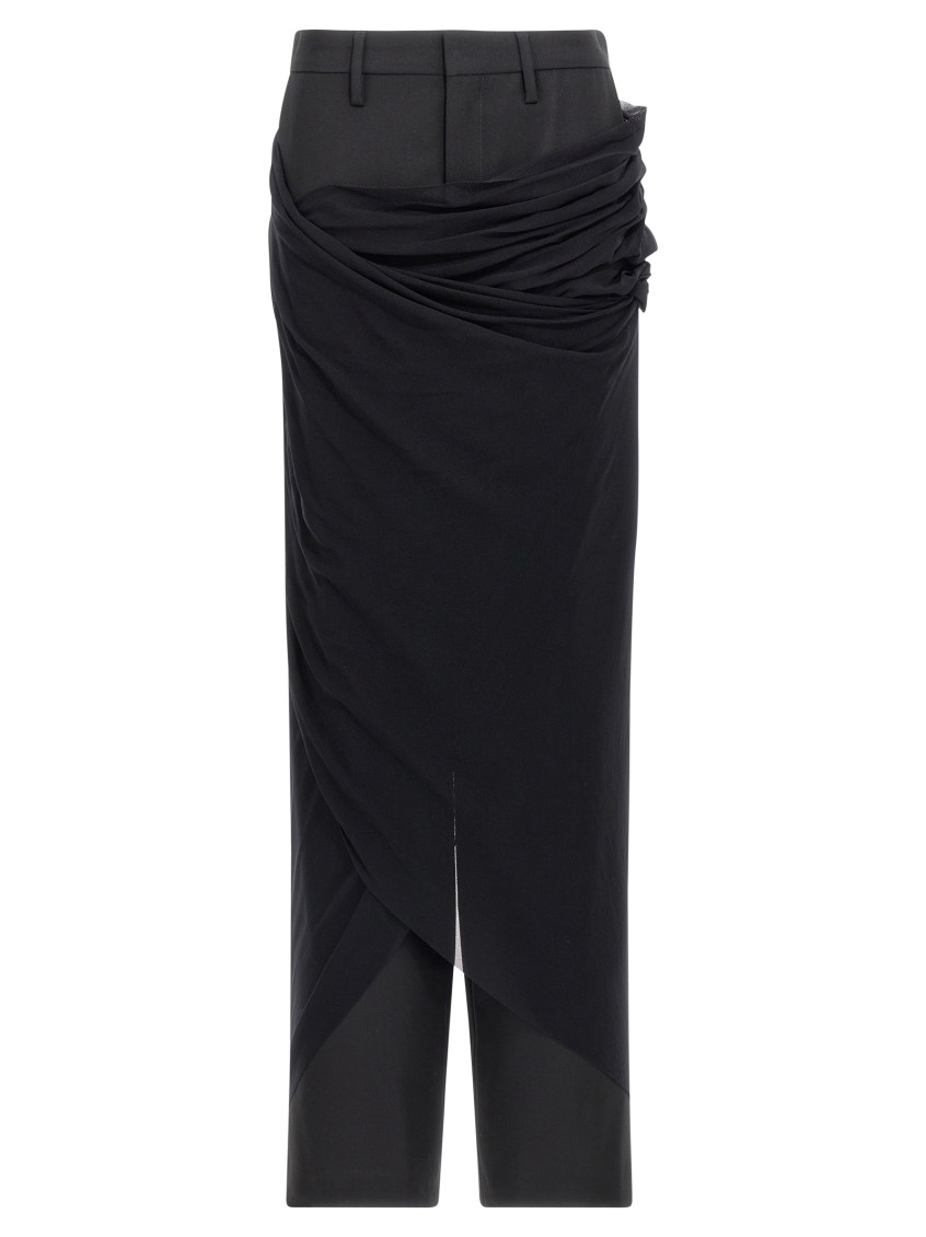 Jean Paul Gaultier Black Wool Trousers With Tulle Draping Detail In Black