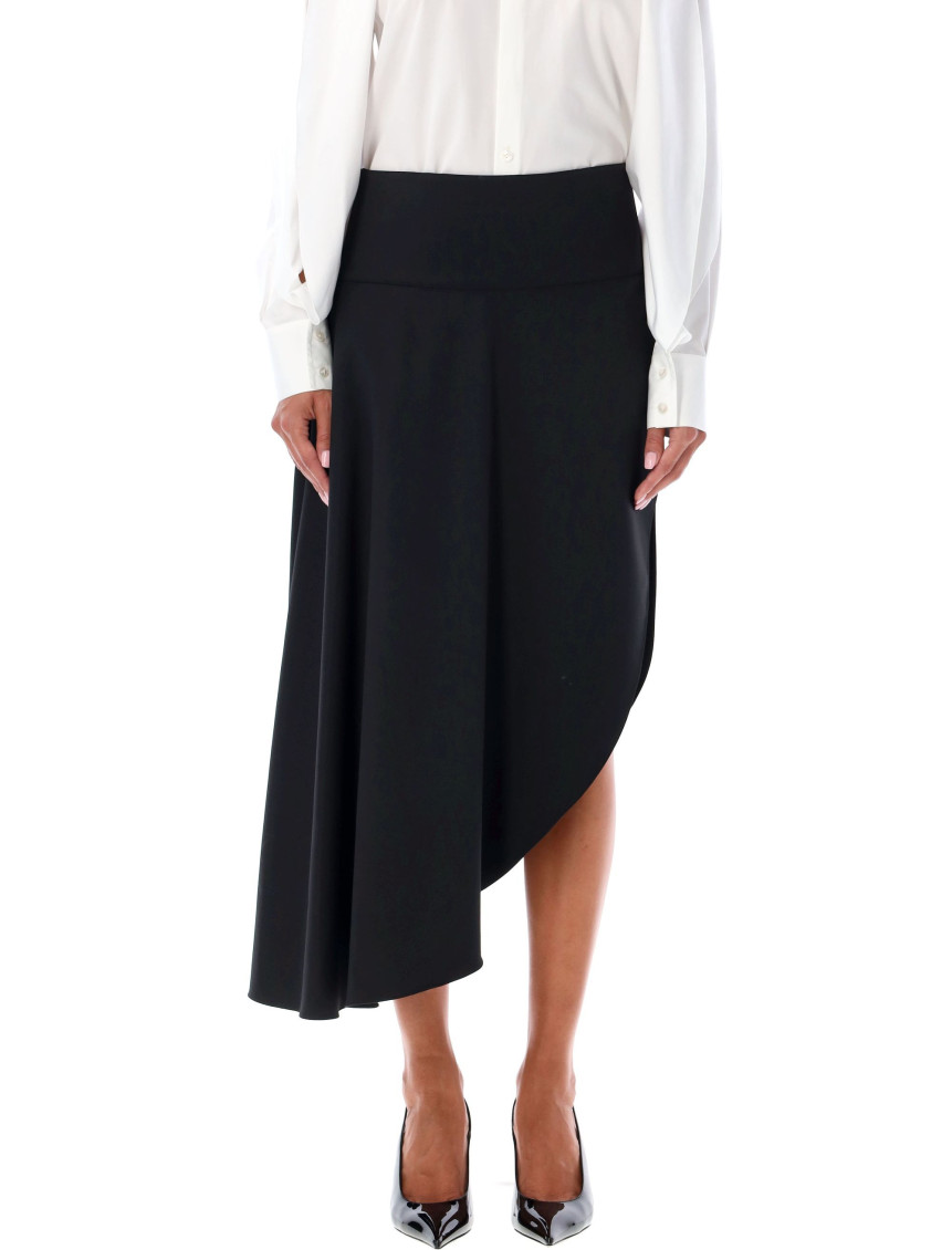 ALAÏA BLACK WOOL ASYMMETRIC SKIRT