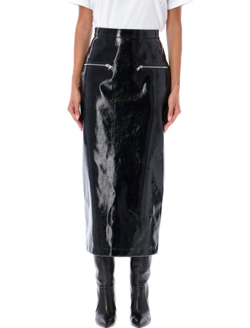Msgm Faux-leather Zipped Midi Skirt In Black
