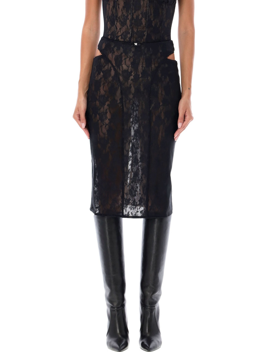 Misbhv Black Lace Cut Out Midi Skirt