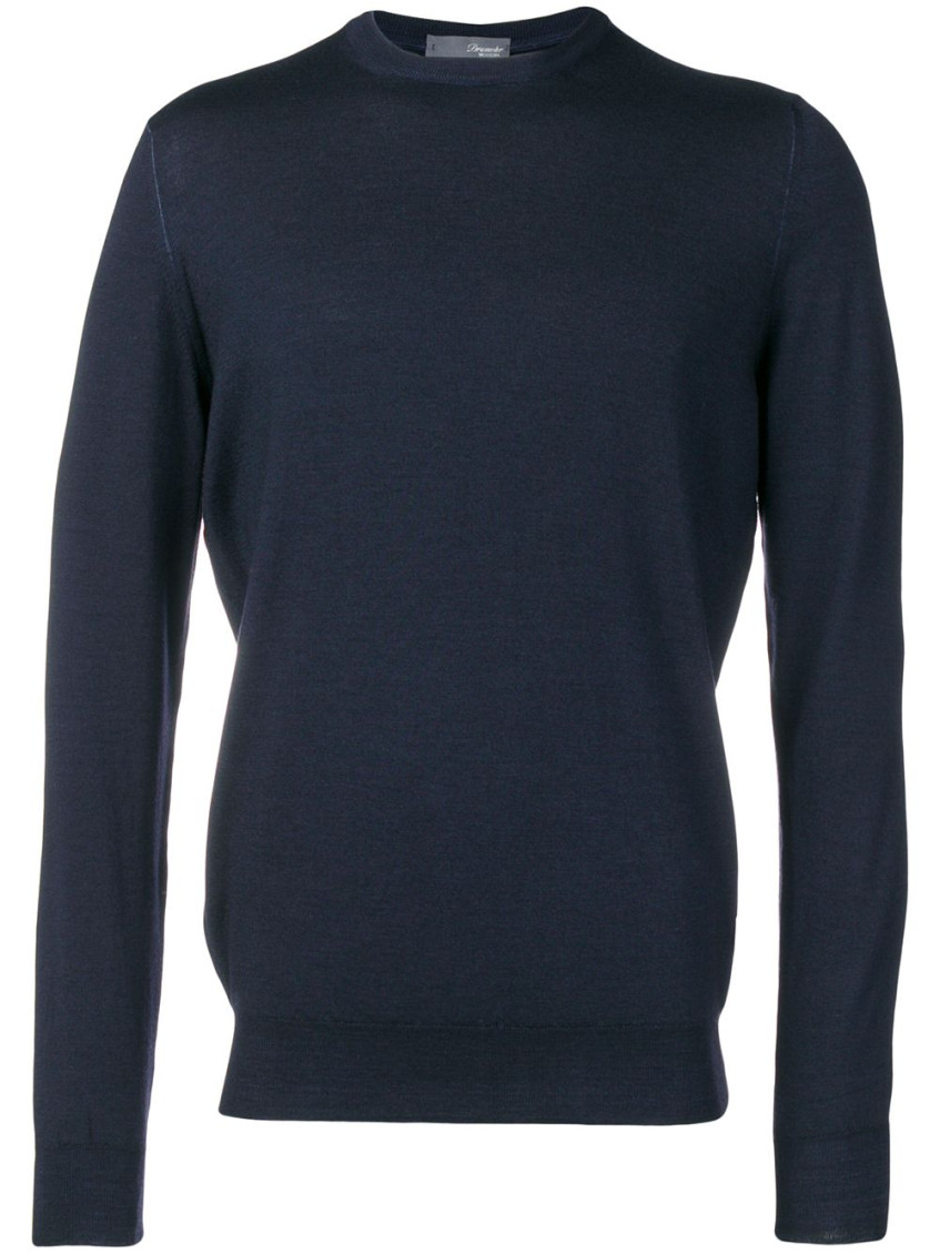 Drumohr Crew Neck Merino Wool Sweater In Navy Blue