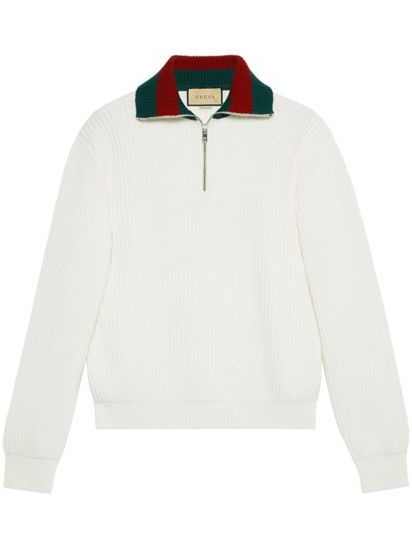 Gucci Web-stripe Ribbed Wool Cardigan In White