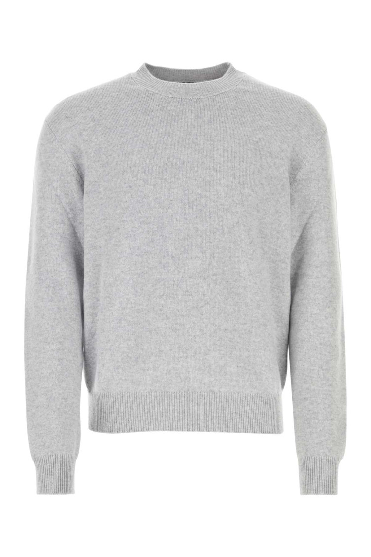 Bottega Veneta Grey Pullover With Intrecciato Patch On Elbows In Cashmere Man In Light Grey