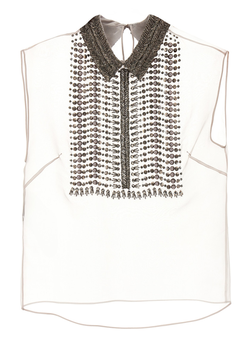 Alberta Ferretti Embellished Collar Chiffon Top In Grey
