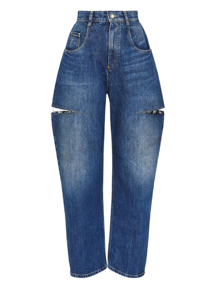 Maison Margiela High-waisted Blue Denim Jeans With Cut-out Details In Blue
