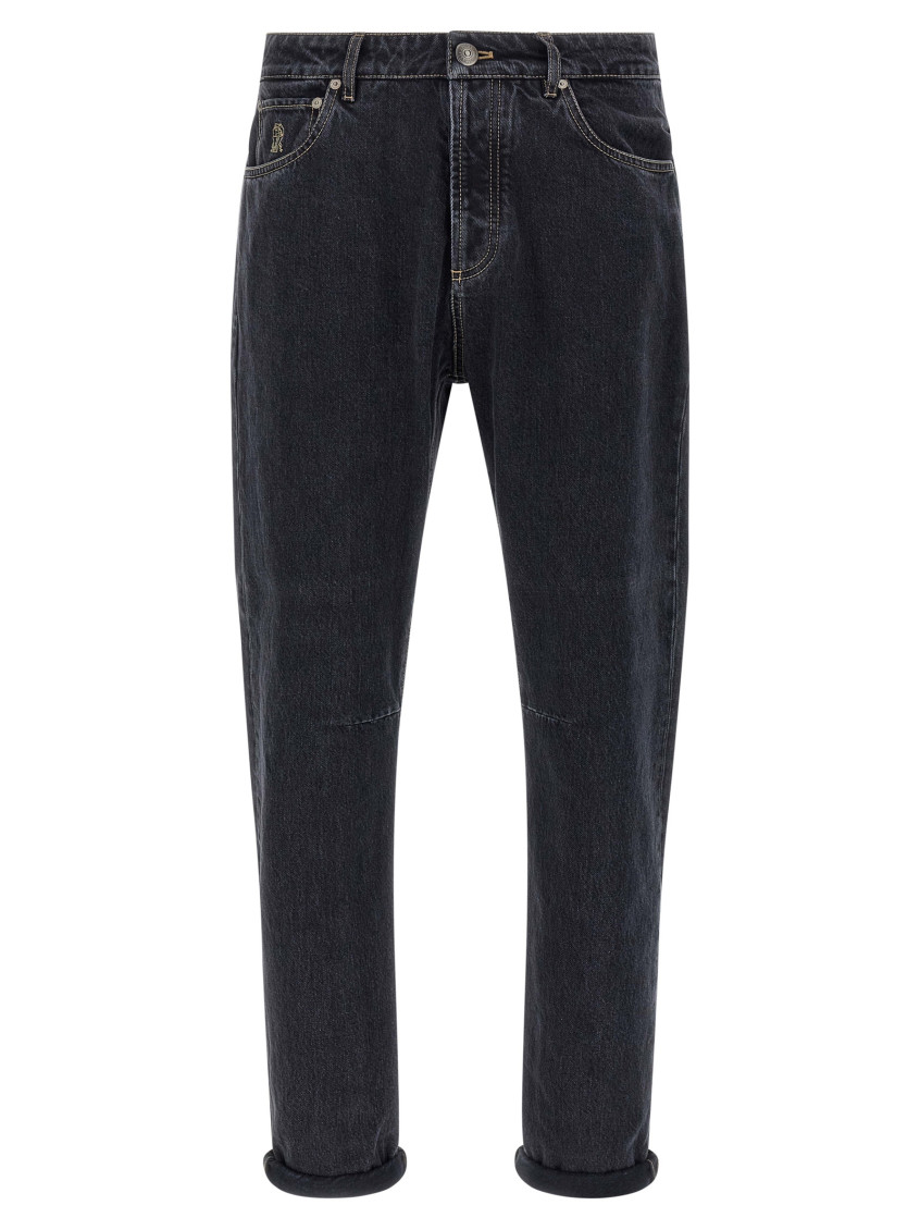 Brunello Cucinelli Rolled Cuff Five-pocket Denim Trousers In Black