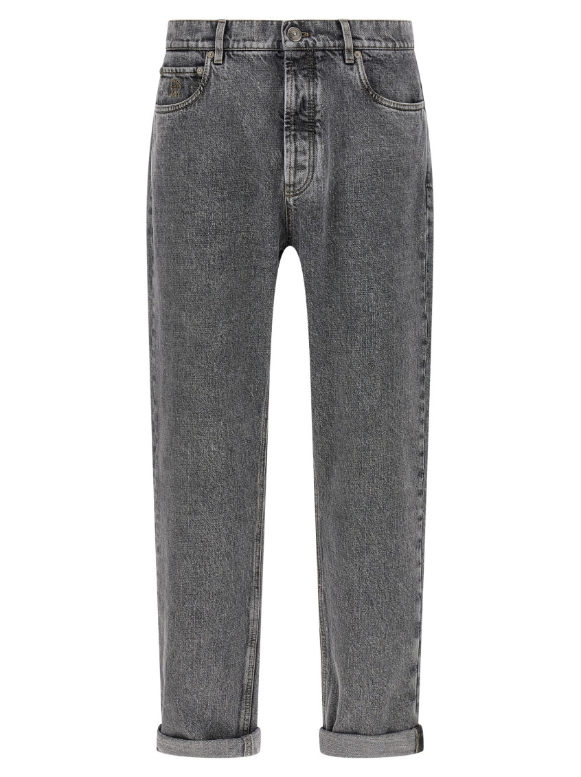 Brunello Cucinelli Grey Greyscale Denim Jeans In Gray