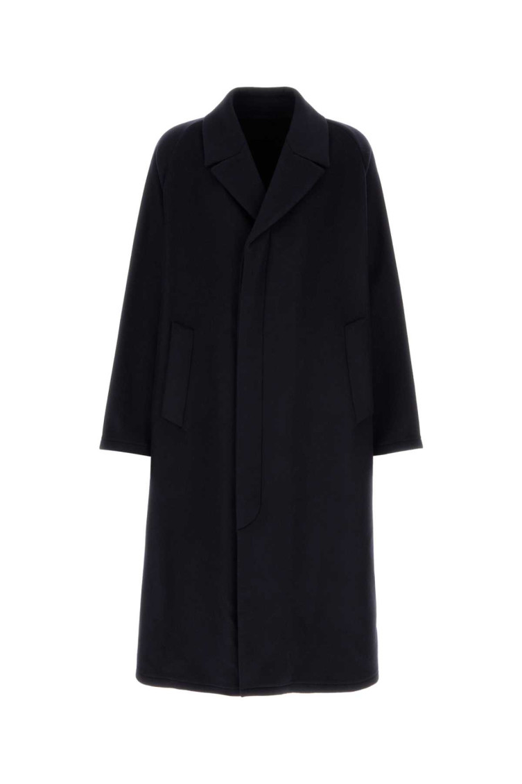 Prada Wool Blend Coat With Buttoned Cuffs In Navy Blue